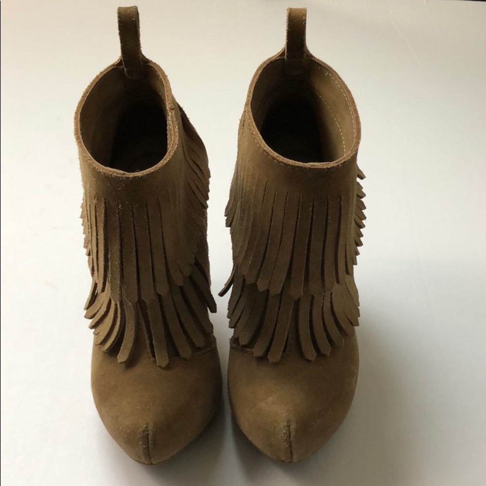 Pedro Garcia Double Fringe Boot Heel Tan Suede